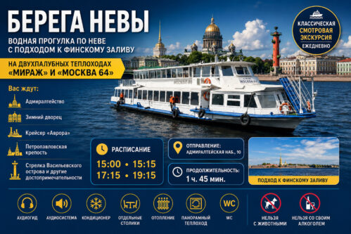 Водная прогулка «Берега Невы» с подходом к Финскому заливу на теплоходе в Санкт-Петербурге