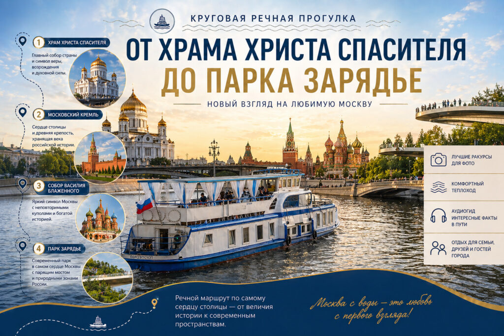 Круговая речная прогулка от Храма Христа Спасителя до Парка Зарядье