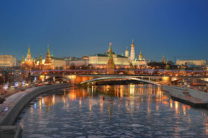 Reflection, Kremlin, Moscow, River, Winter, night, ice, water, s